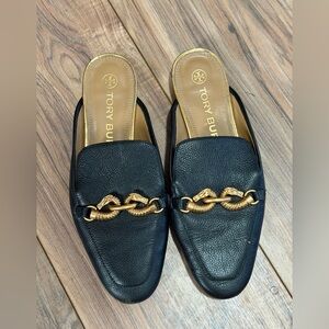 Tory Burch Black and Gold Loafers